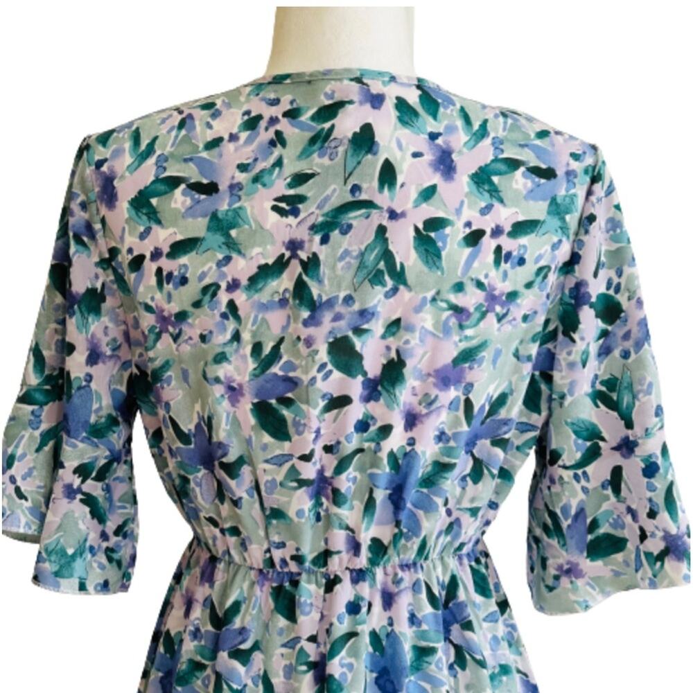 Anna-Kaci Dress Lavender Green Floral Flutter Short Sleeve Tiered Boho Small - Picture 6 of 15